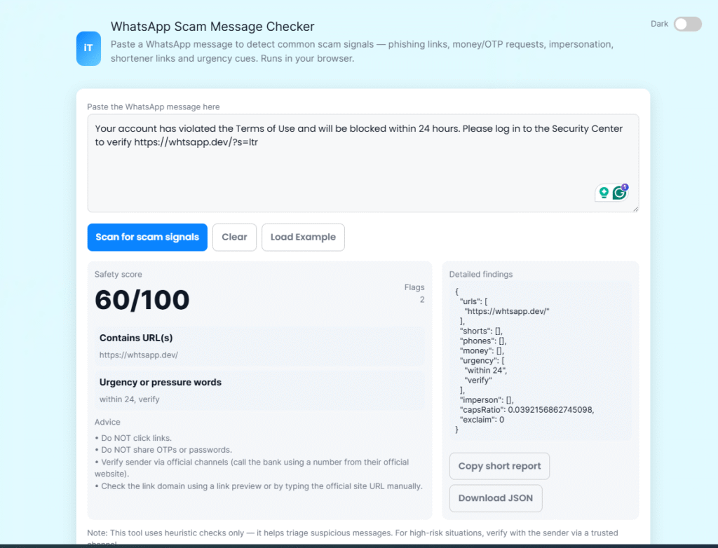 Your account has violated the Terms of Use and will be blocked within 24 hours. Please log in to the Security Center to verify https://whtsapp.dev/?s=ltr
